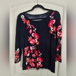 Talbots Floral Crewneck Sweater India Ink Multi